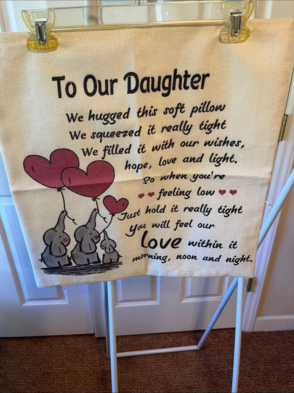 To Our Daughter Heart Balloon Elephant Decorative Pillow Cover - Cream and Pink